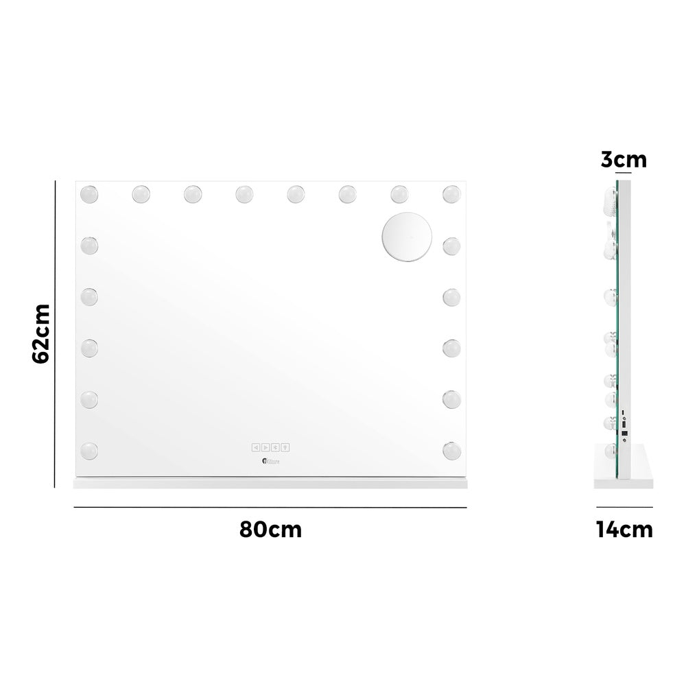 Oikiture Bluetooth Hollywood Makeup Mirrors with LED Light 80x58cm Vanity Mirror-Makeup Mirrors-PEROZ Accessories