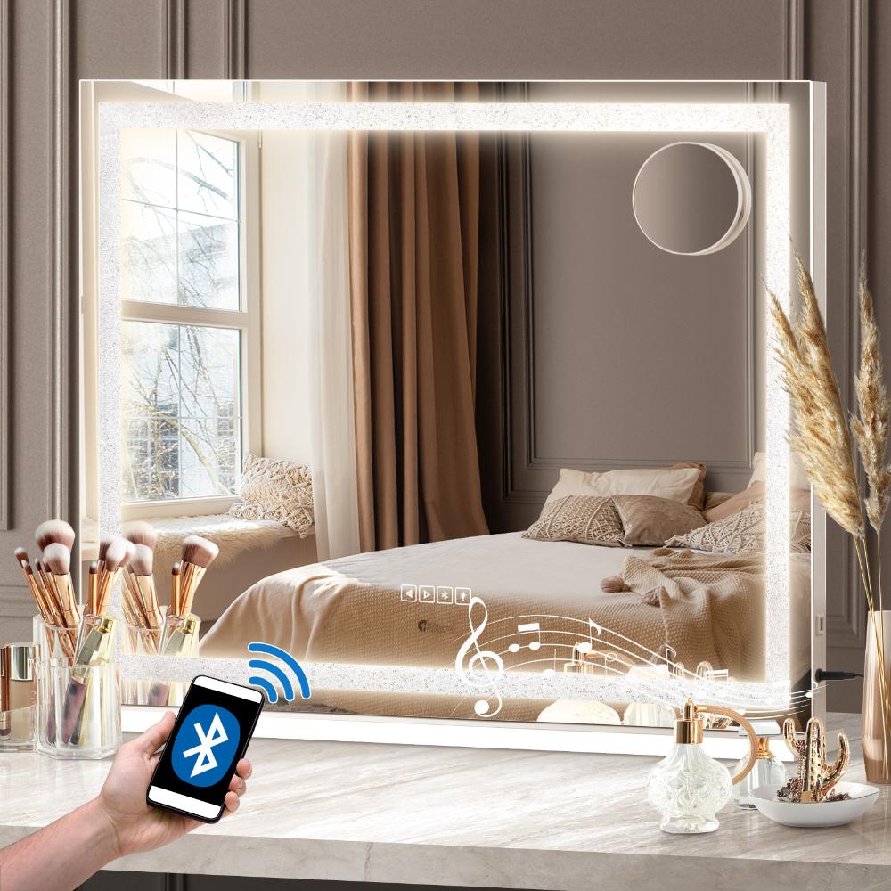 Oikiture Bluetooth Makeup Mirror Crystal LED 80x62cm-Makeup Mirrors-PEROZ Accessories