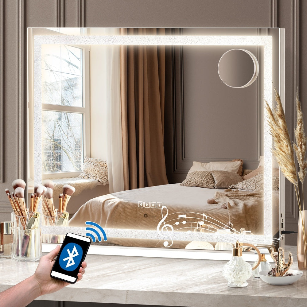 Oikiture Bluetooth Makeup Mirror Crystal LED 80x62cm-Makeup Mirrors-PEROZ Accessories