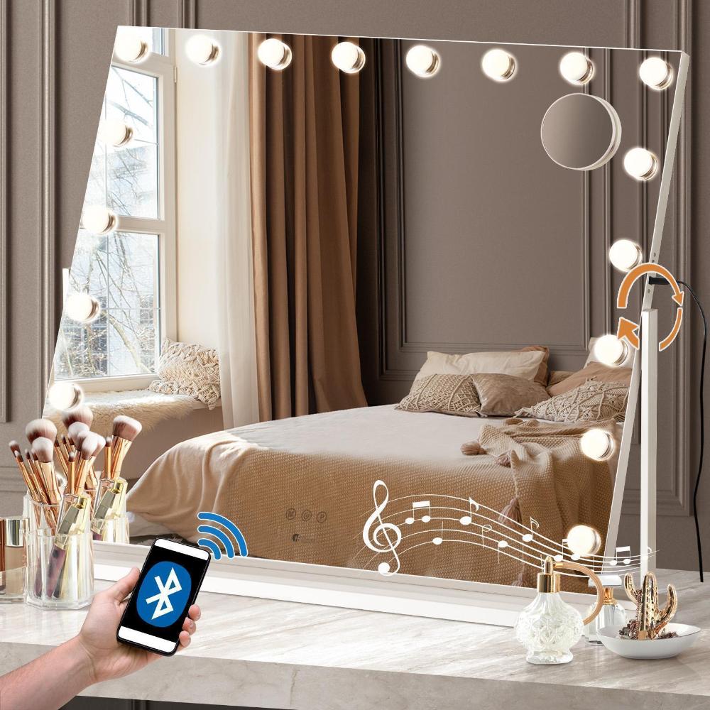 Oikiture Makeup Mirrors LED Bluetooth Rotatable 80x65cm-Makeup Mirrors-PEROZ Accessories