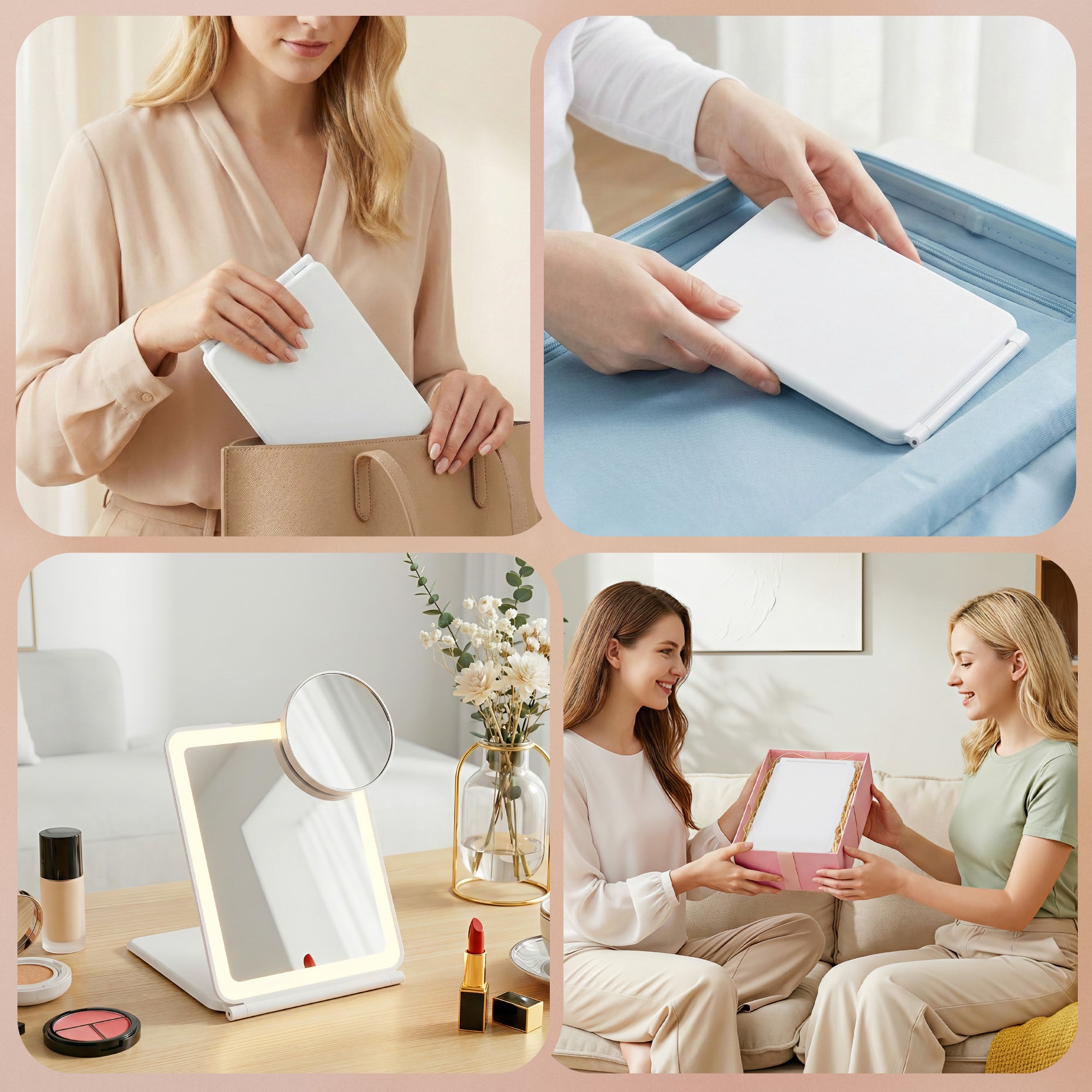 Embellir Portable Travel Makeup Mirror Rechargeable Makeup Mirror with Lights 10x Magnifier White-Health & Beauty > Makeup > Makeup Mirrors-PEROZ Accessories