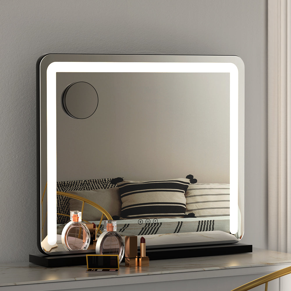 Embellir Makeup Mirror 60x50cm Hollywood Vanity with LED Light Tabletop Black-Makeup Mirrors-PEROZ Accessories
