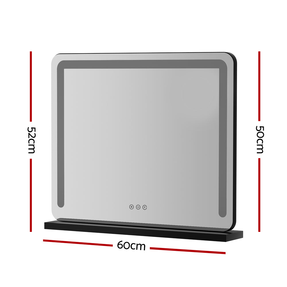 Embellir Makeup Mirror 60x50cm Hollywood Vanity with LED Light Tabletop Black-Makeup Mirrors-PEROZ Accessories