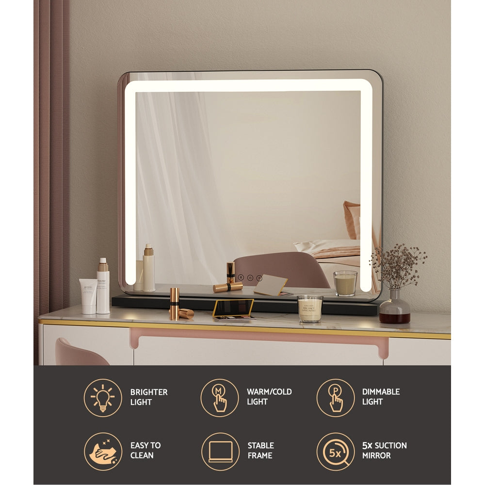Embellir Makeup Mirror 60x50cm Hollywood Vanity with LED Light Tabletop Black-Makeup Mirrors-PEROZ Accessories