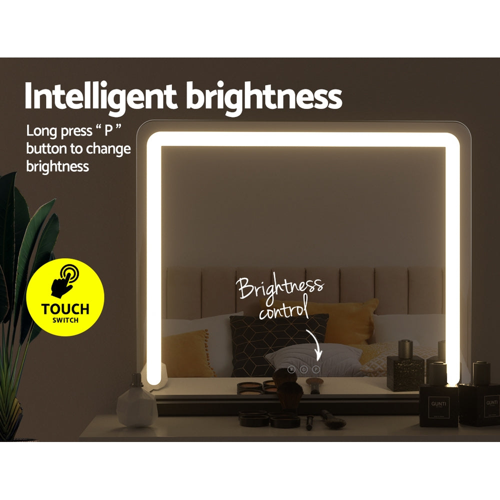 Embellir Makeup Mirror 60x50cm Hollywood Vanity with LED Light Tabletop Black-Makeup Mirrors-PEROZ Accessories