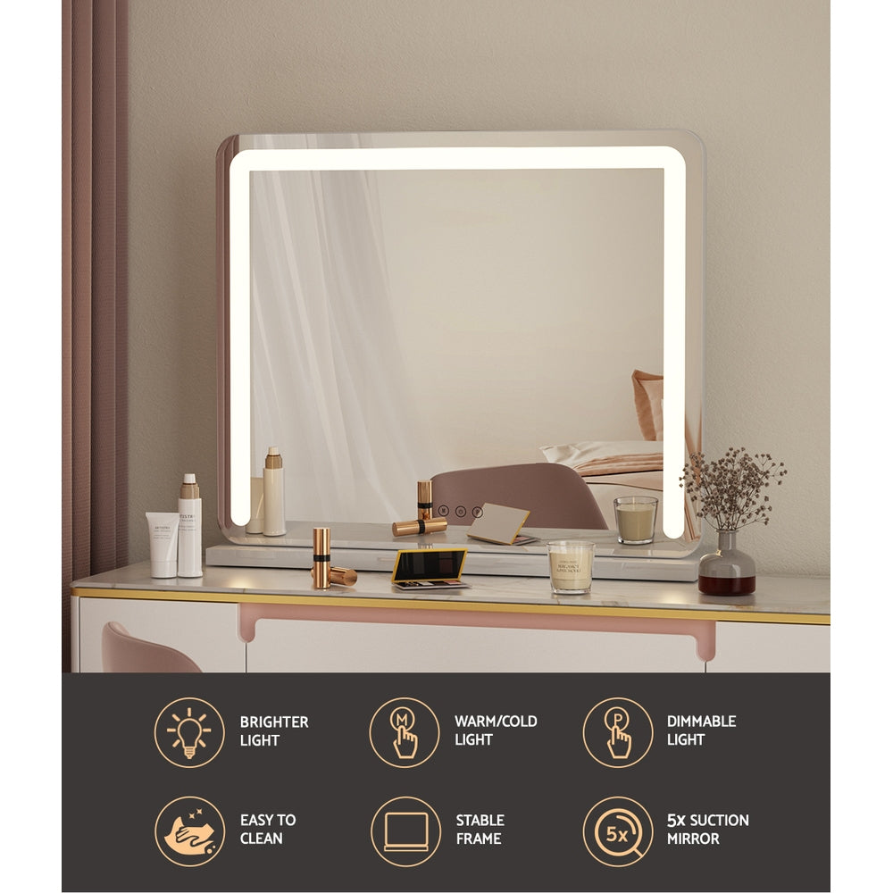 Embellir Makeup Mirror 60x50cm Hollywood Vanity with LED Light Tabletop White-Makeup Mirrors-PEROZ Accessories