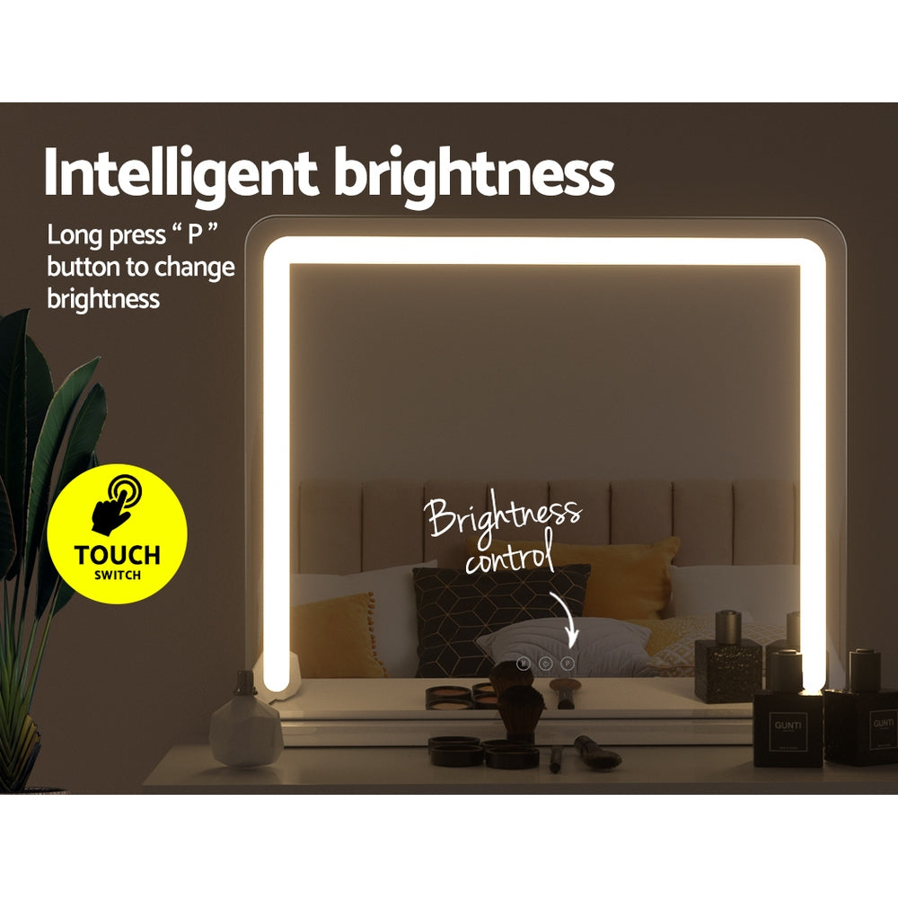 Embellir Makeup Mirror 60x50cm Hollywood Vanity with LED Light Tabletop White-Makeup Mirrors-PEROZ Accessories