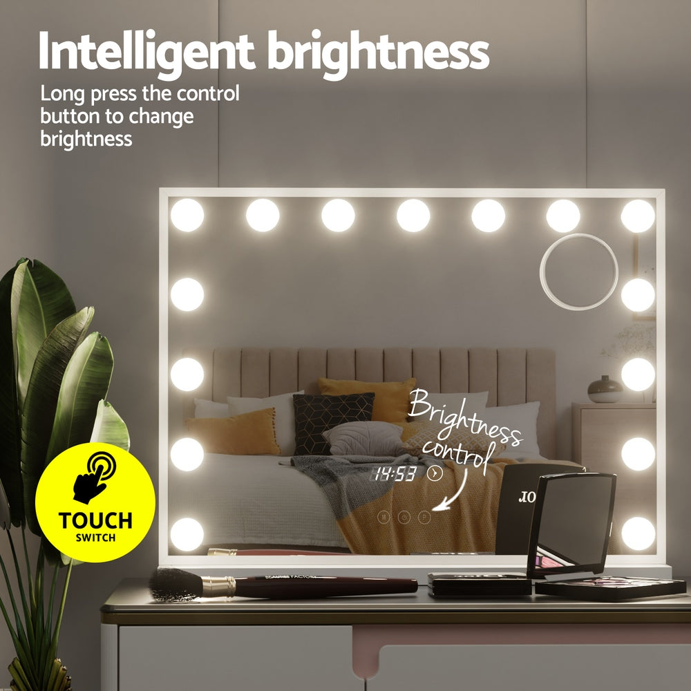 Embellir Makeup Mirror 58x45cm Hollywood Vanity with LED Light Tabletop White-Home & Garden > Decor > Mirrors-PEROZ Accessories