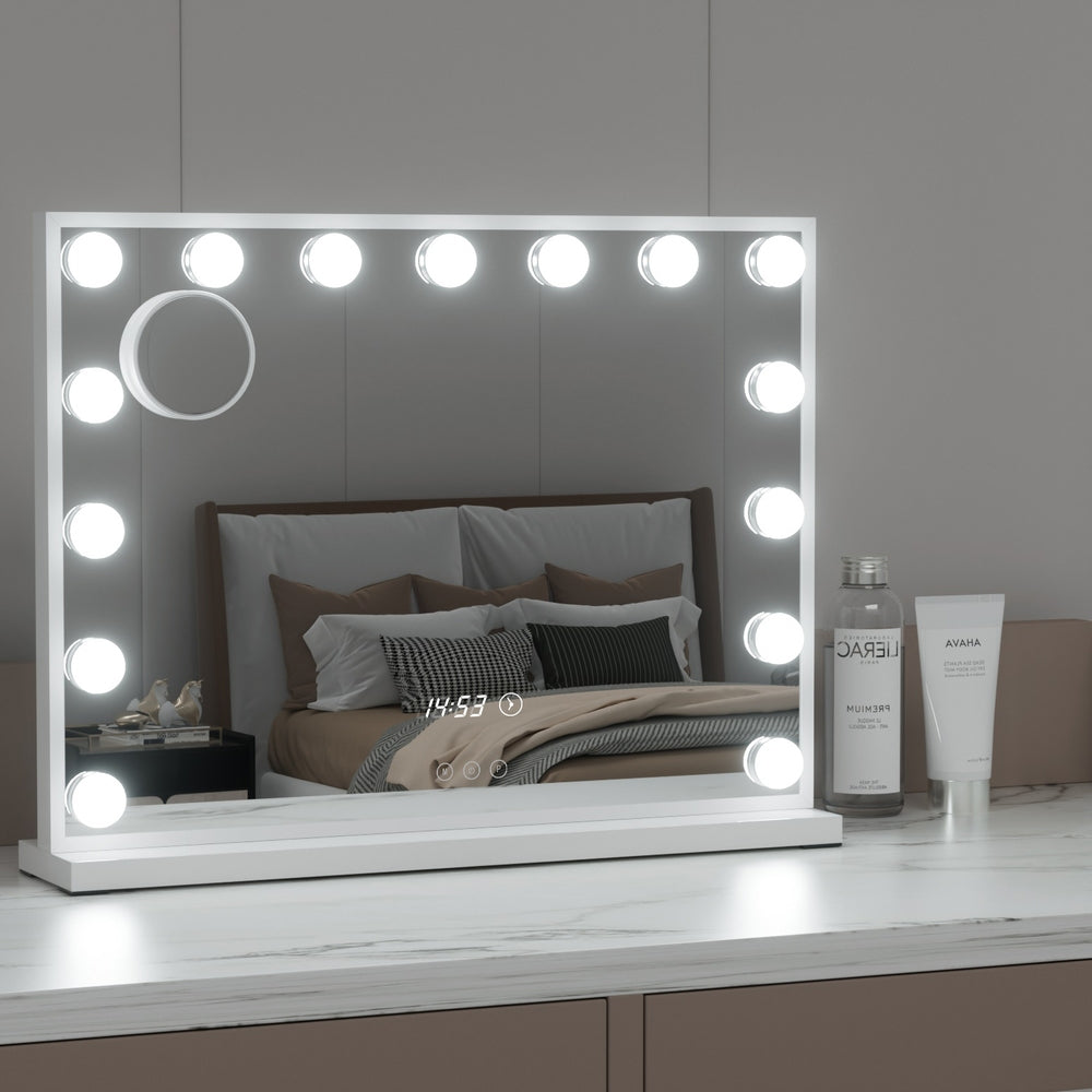 Embellir Makeup Mirror 58x45cm Hollywood Vanity with LED Light Tabletop White-Home & Garden > Decor > Mirrors-PEROZ Accessories