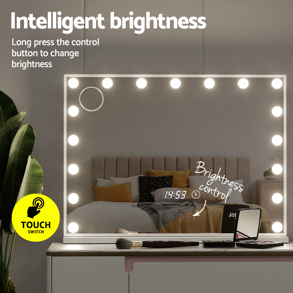 Embellir Makeup Mirror 80x60cm Hollywood Vanity with LED Light Tabletop White-Health & Beauty > Makeup > Makeup Mirrors-PEROZ Accessories