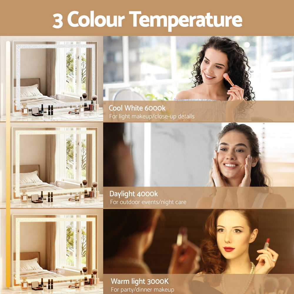 Embellir Bluetooth Makeup Mirror 58x46cm Hollywood Vanity with LED Light Crystal-Makeup Mirrors-PEROZ Accessories