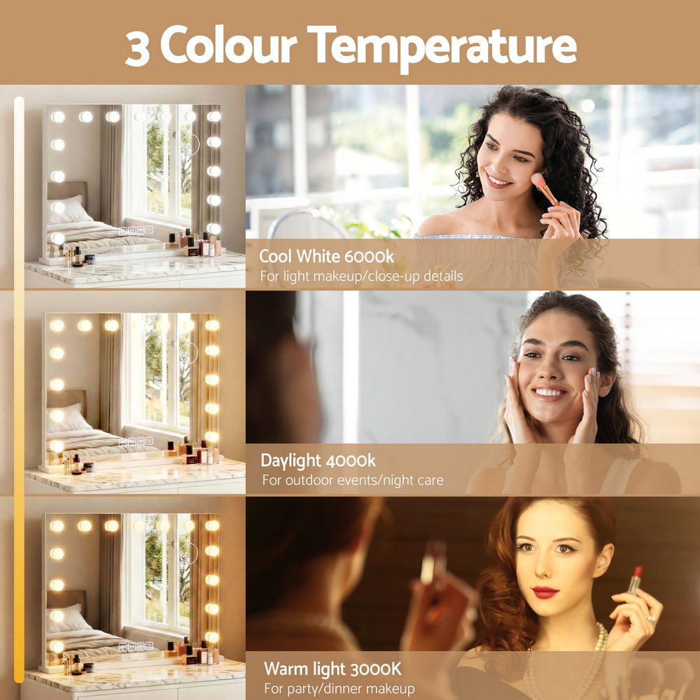 Embellir Bluetooth Makeup Mirror 80x58cm Hollywood Vanity with LED Light Wall-Makeup Mirrors-PEROZ Accessories