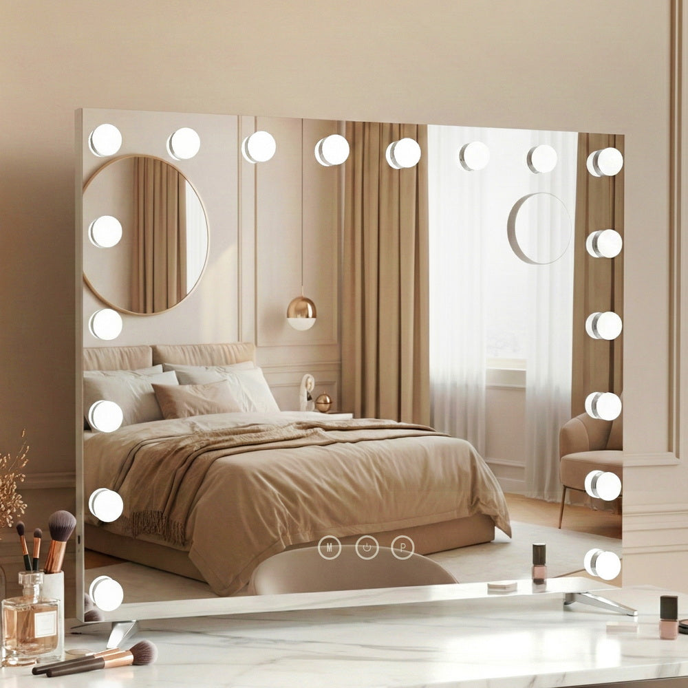 80x65cm Embellir Makeup Mirror Hollywood Vanity with LED Light Silver Legs-Makeup Mirrors-PEROZ Accessories