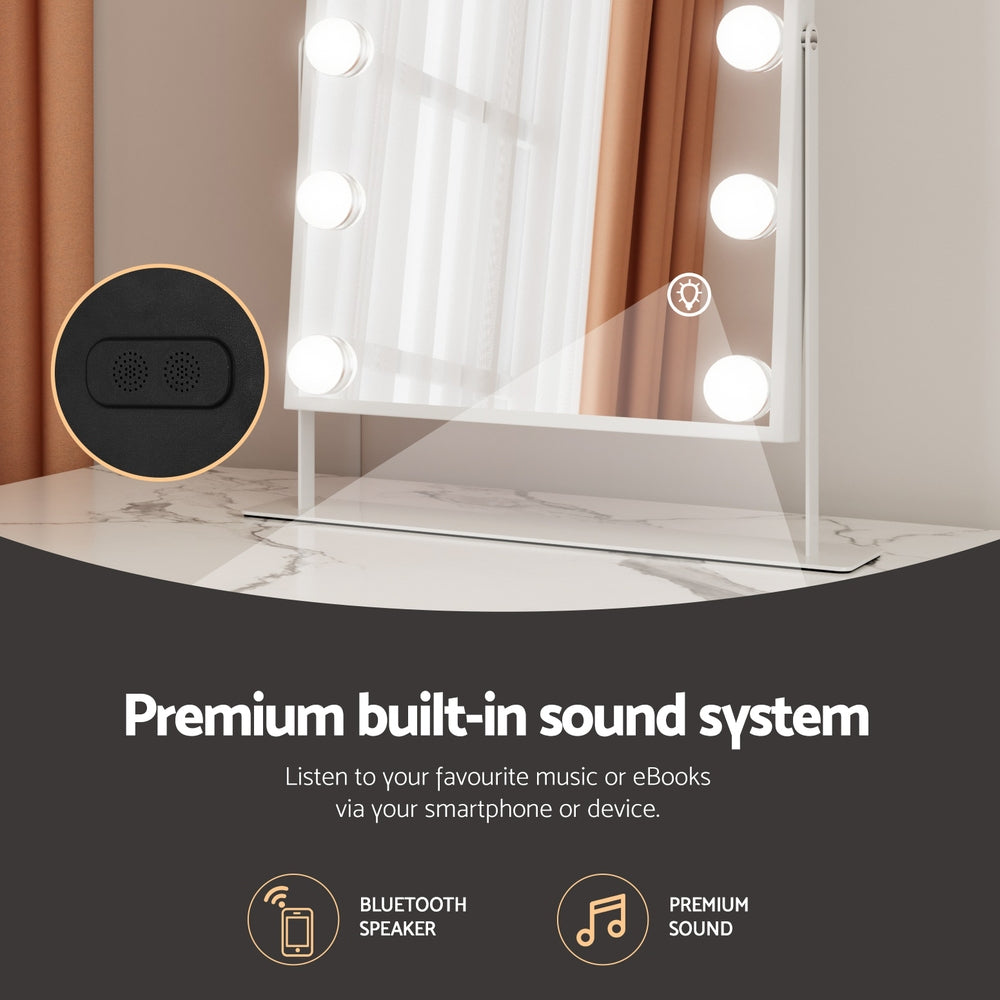 Embellir Bluetooth Makeup Mirror 30x40cm Hollywood Vanity with LED Light White-Home & Garden > Decor > Mirrors-PEROZ Accessories
