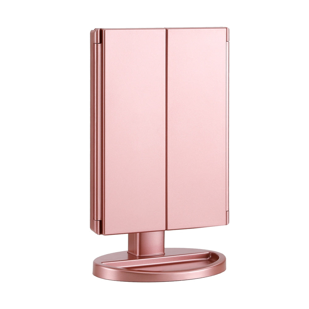 Embellir Tri-fold Makeup Mirror 1X2X3X Magnifying with LED Light Travel Portable Pink-Health & Beauty > Makeup > Makeup Mirrors-PEROZ Accessories