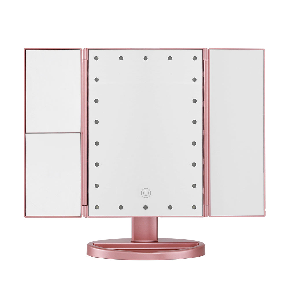 Embellir Tri-fold Makeup Mirror 1X2X3X Magnifying with LED Light Travel Portable Pink-Health & Beauty > Makeup > Makeup Mirrors-PEROZ Accessories