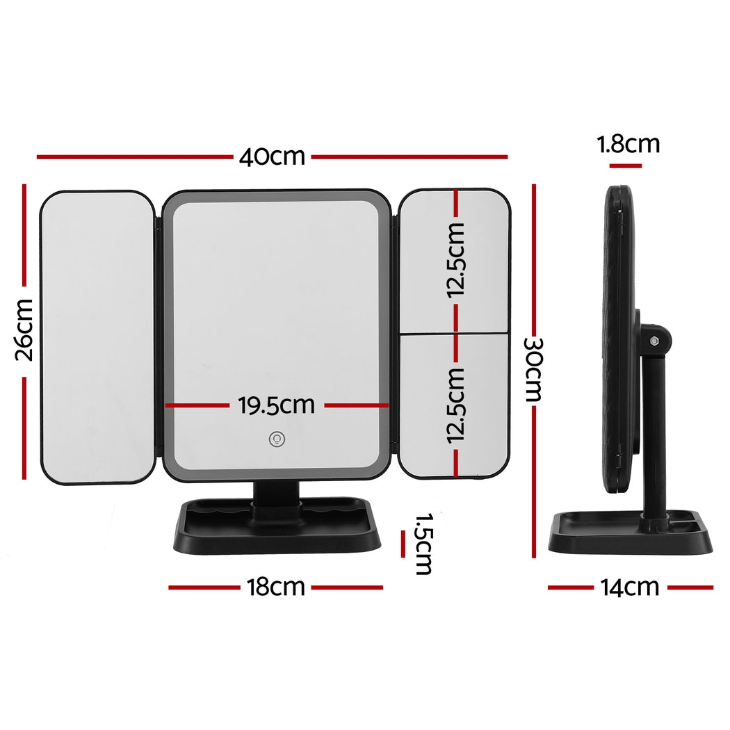 Embellir LED Makeup Mirror Tri-fold Lighted Vanity Mirrors 1X2X3X Magnifications-Health & Beauty > Makeup > Makeup Mirrors-PEROZ Accessories