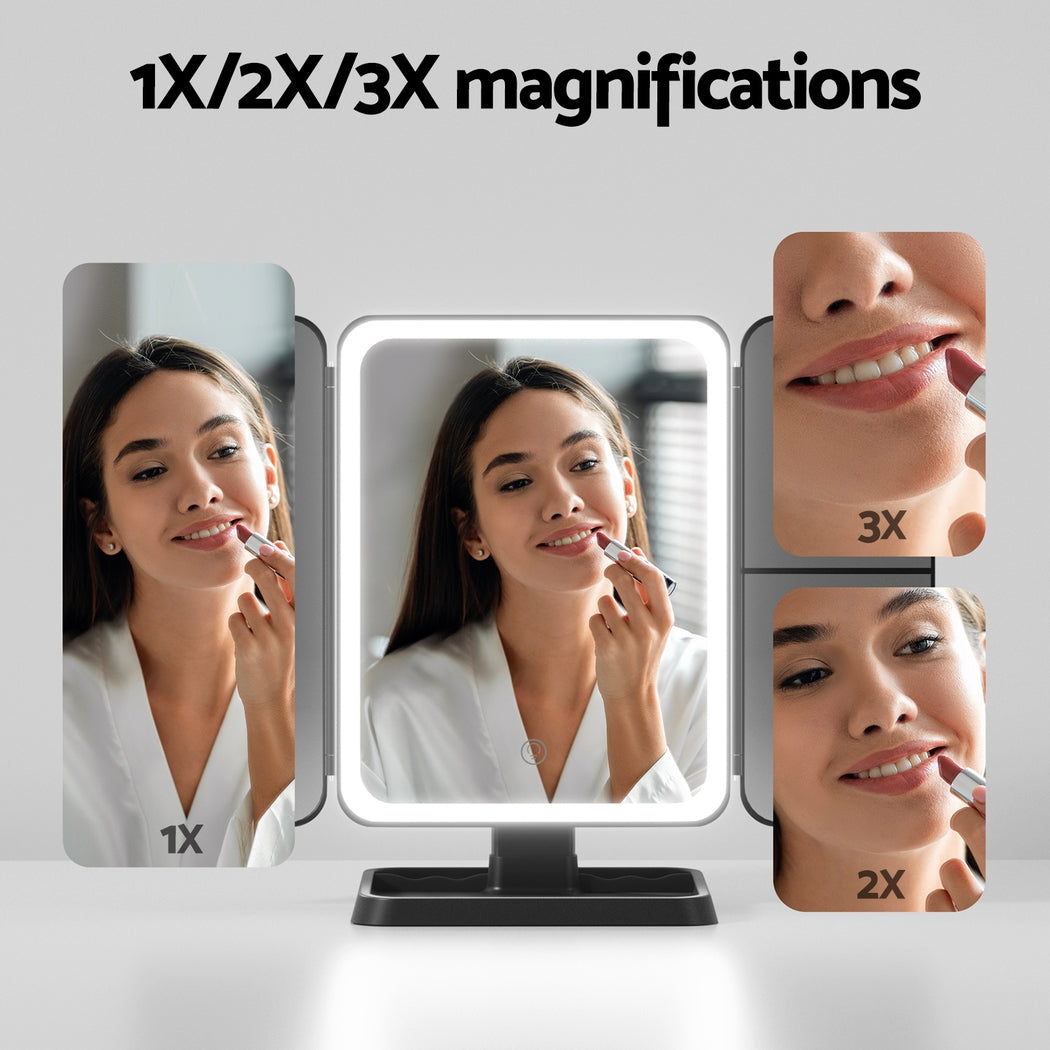 Embellir LED Makeup Mirror Tri-fold Lighted Vanity Mirrors 1X2X3X Magnifications-Health & Beauty > Makeup > Makeup Mirrors-PEROZ Accessories