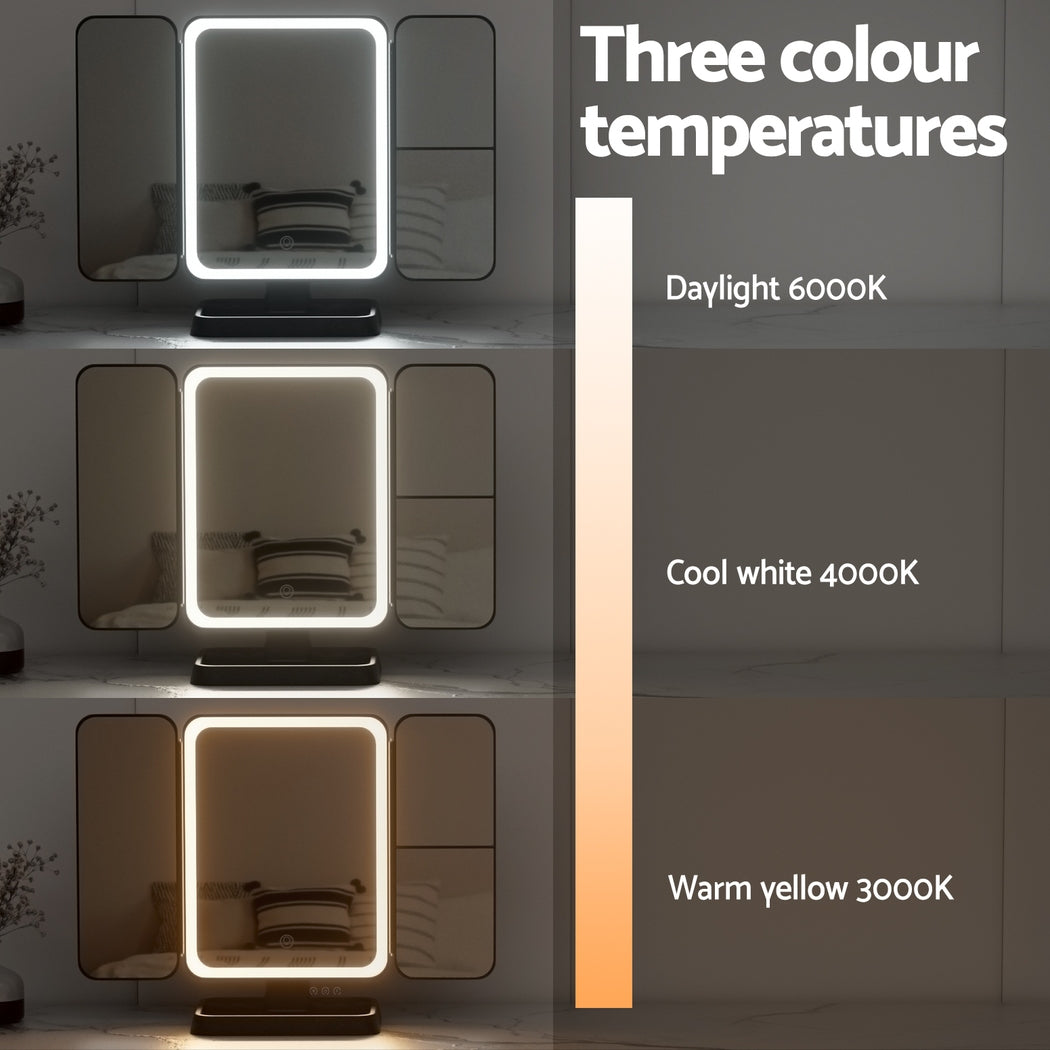 Embellir LED Makeup Mirror Tri-fold Lighted Vanity Mirrors 1X2X3X Magnifications-Health & Beauty > Makeup > Makeup Mirrors-PEROZ Accessories