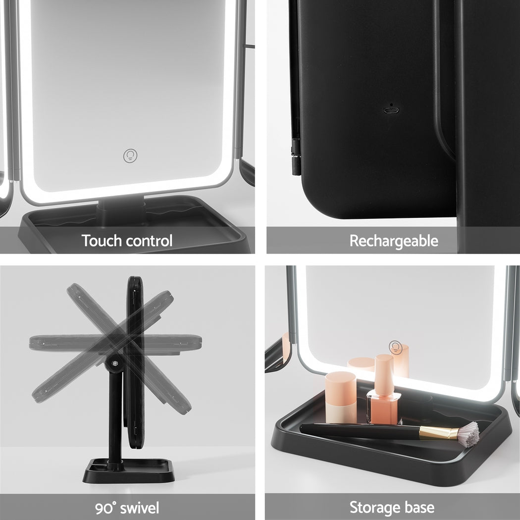 Embellir LED Makeup Mirror Tri-fold Lighted Vanity Mirrors 1X2X3X Magnifications-Health & Beauty > Makeup > Makeup Mirrors-PEROZ Accessories