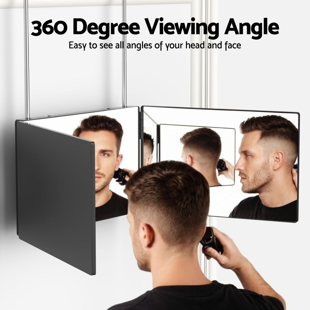 Embellir Trifold Mirror Makeup Portable with Height Adjustable 3 Way Telescoping Hook Hair Cutting Styling-Health & Beauty > Makeup > Makeup Mirrors-PEROZ Accessories