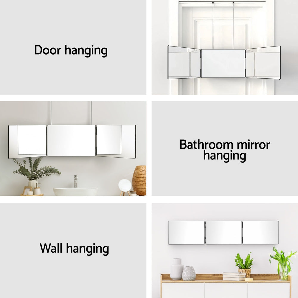 Embellir Trifold Mirror Makeup Portable with Height Adjustable 3 Way Telescoping Hook Hair Cutting Styling-Health & Beauty > Makeup > Makeup Mirrors-PEROZ Accessories