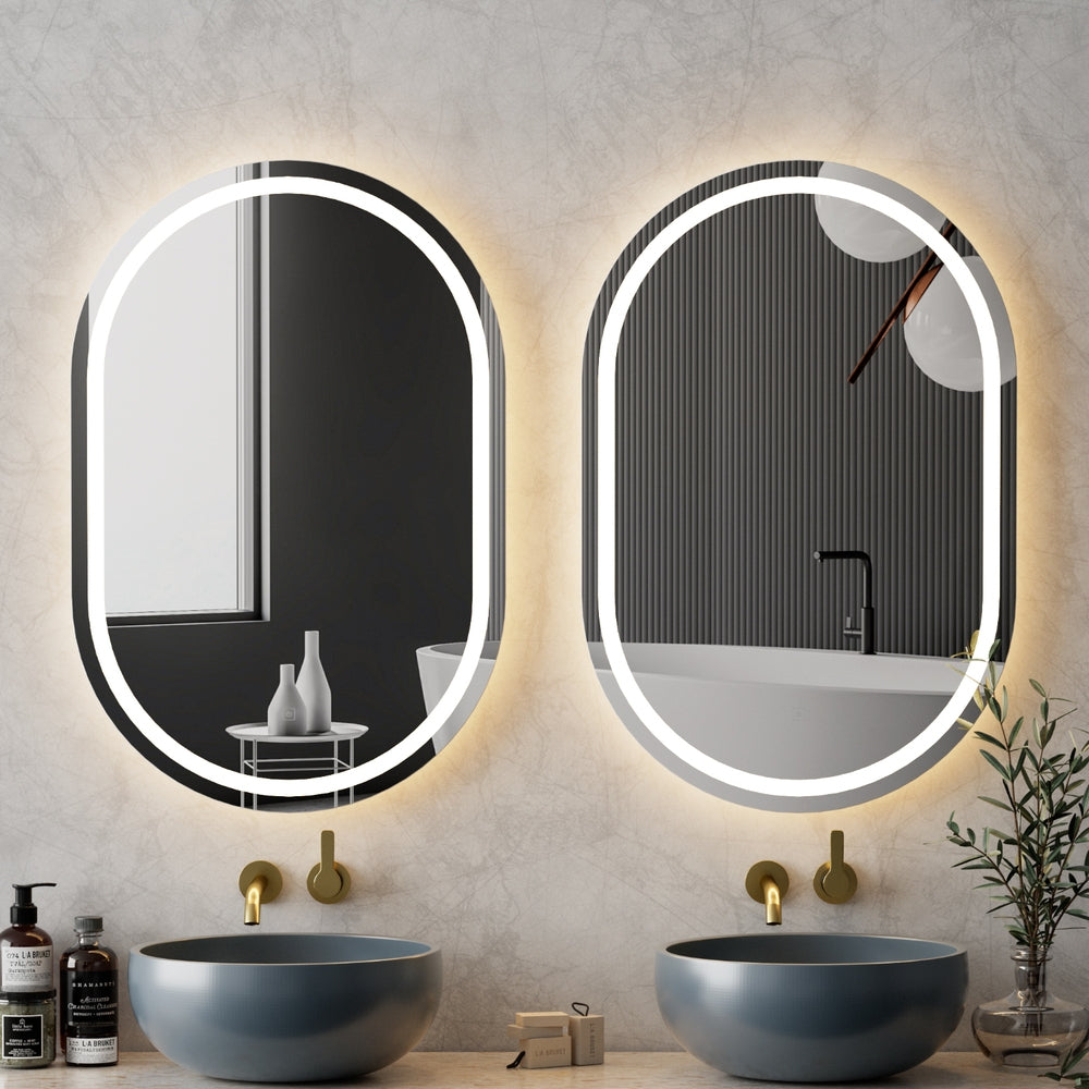 Embellir 2 LED Wall Mirror With Light 50X75CM Bathroom Decor Oval Mirrors Vanity-Health & Beauty > Makeup > Makeup Mirrors-PEROZ Accessories