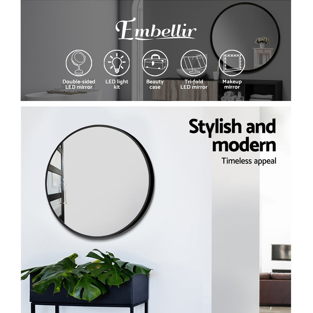 Embellir 2 Wall Mirror Makeup 50cm Home Decor Framed Mirrors Bathroom Round Black-Health & Beauty > Makeup > Makeup Mirrors-PEROZ Accessories