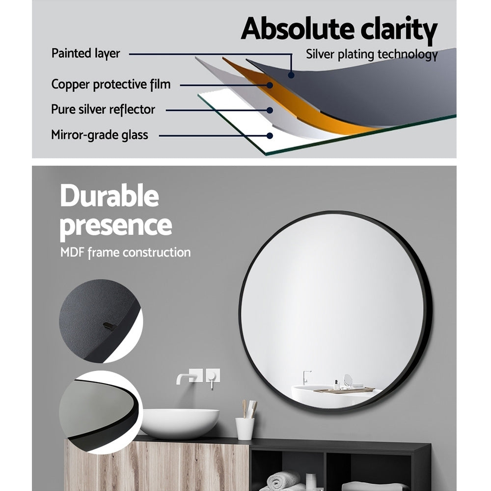 Embellir 2 Wall Mirror Makeup 50cm Home Decor Framed Mirrors Bathroom Round Black-Health & Beauty > Makeup > Makeup Mirrors-PEROZ Accessories