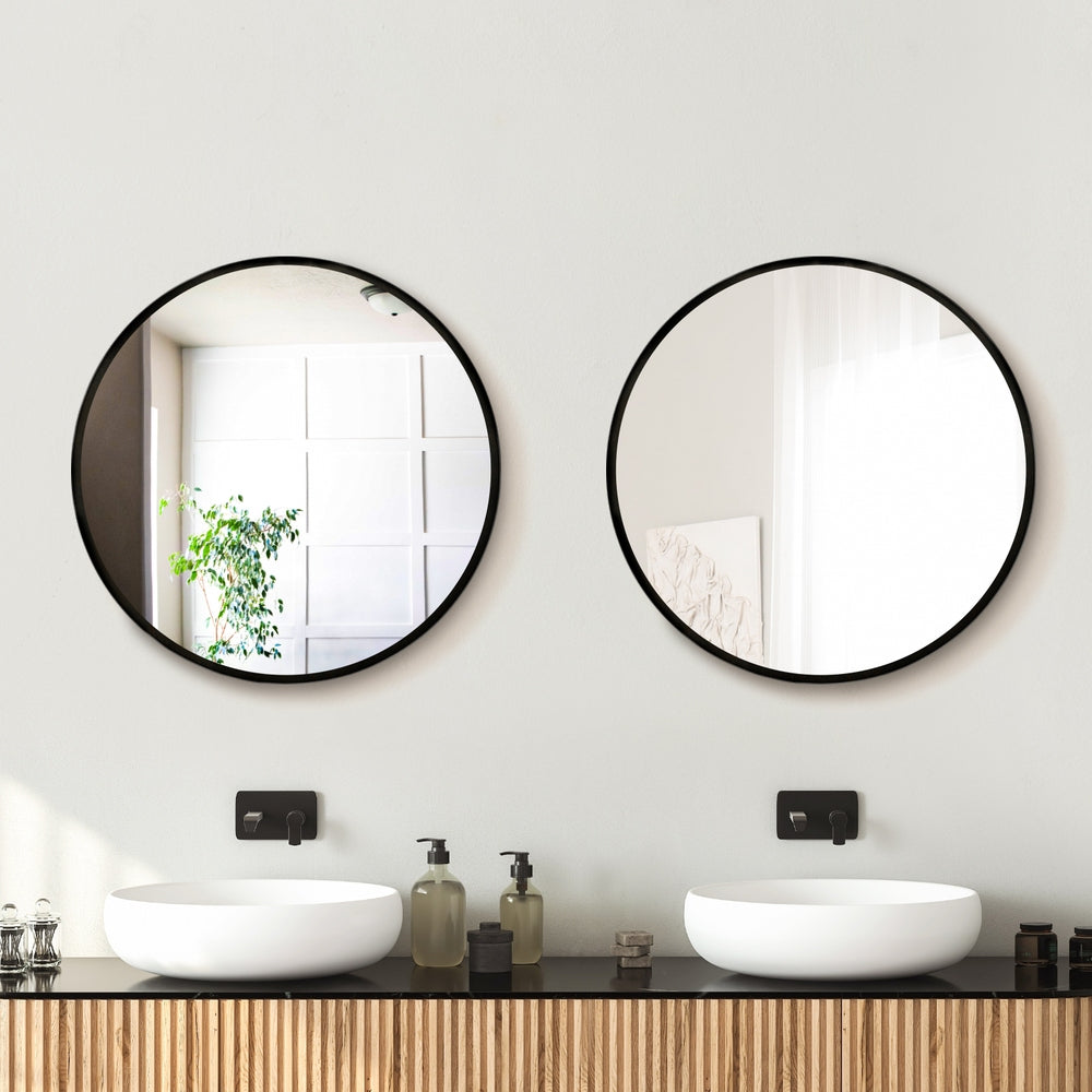 Embellir 2 Wall Mirror Makeup 50cm Home Decor Framed Mirrors Bathroom Round Black-Health & Beauty > Makeup > Makeup Mirrors-PEROZ Accessories