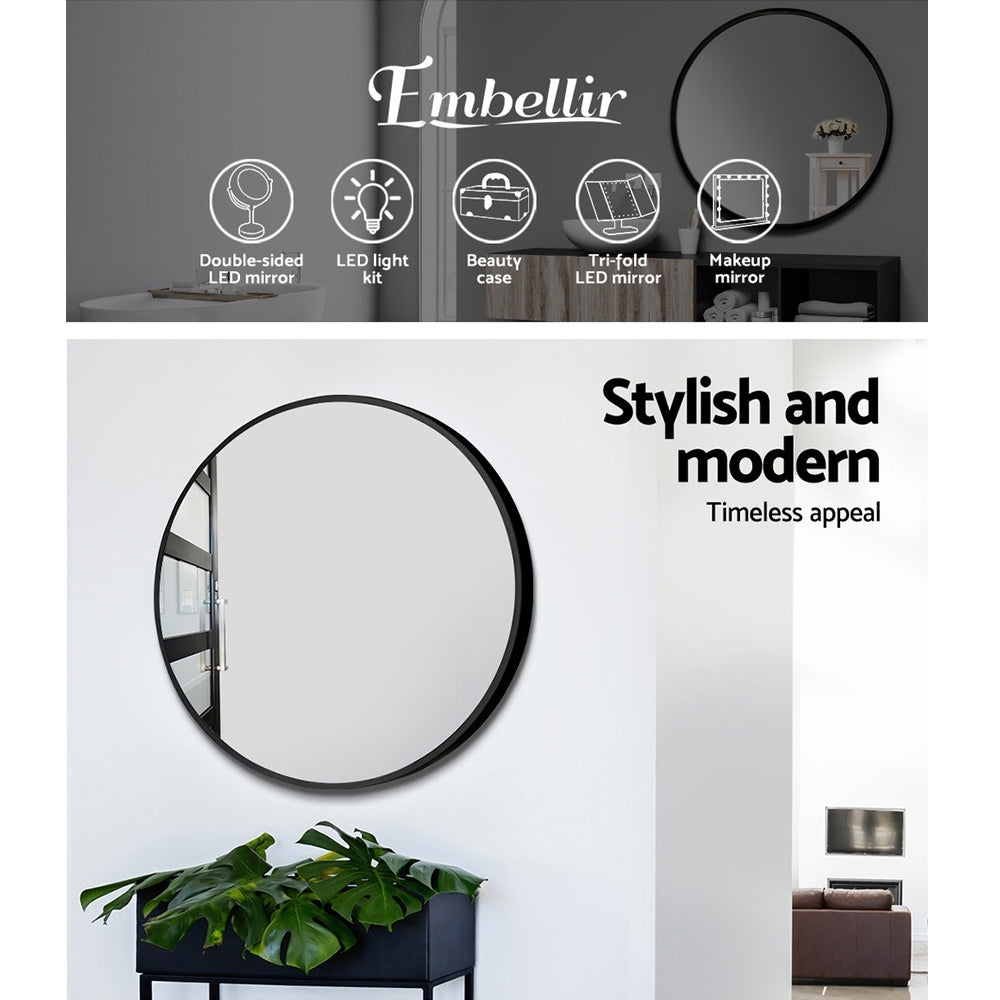 Embellir 2 Wall Mirror Makeup 70cm Home Decor Framed Mirrors Bathroom Round Black-Health & Beauty > Makeup > Makeup Mirrors-PEROZ Accessories