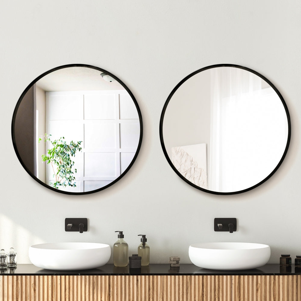 Embellir 2 Wall Mirror Makeup 70cm Home Decor Framed Mirrors Bathroom Round Black-Health & Beauty > Makeup > Makeup Mirrors-PEROZ Accessories