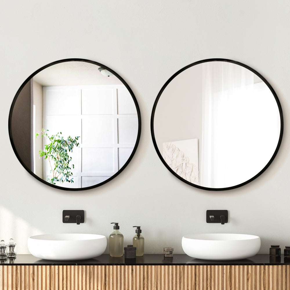 Embellir 2 Wall Mirror Makeup 80cm Home Decor Framed Mirrors Bathroom Round Black-Health & Beauty > Makeup > Makeup Mirrors-PEROZ Accessories
