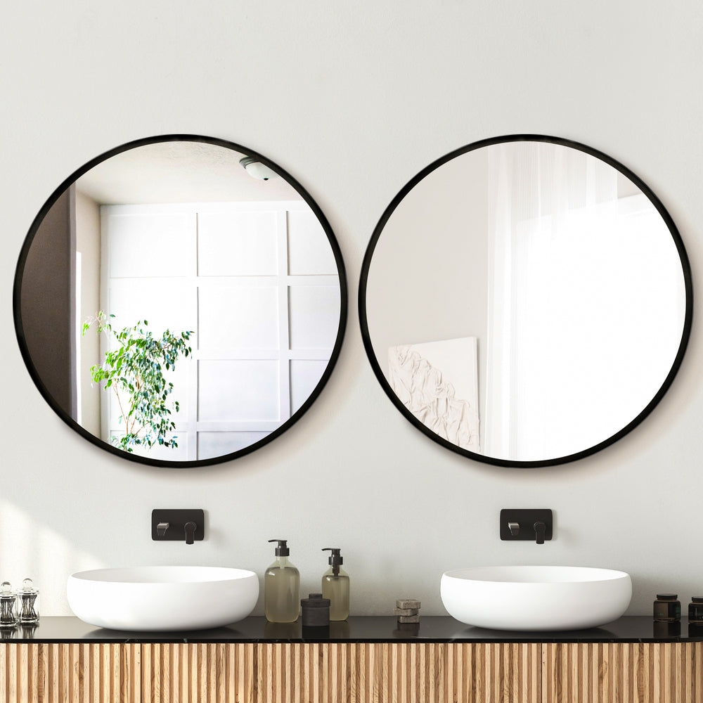 Embellir 2 Wall Mirror Makeup 90cm Home Decor Framed Mirrors Bathroom Round Black-Health & Beauty > Makeup > Makeup Mirrors-PEROZ Accessories