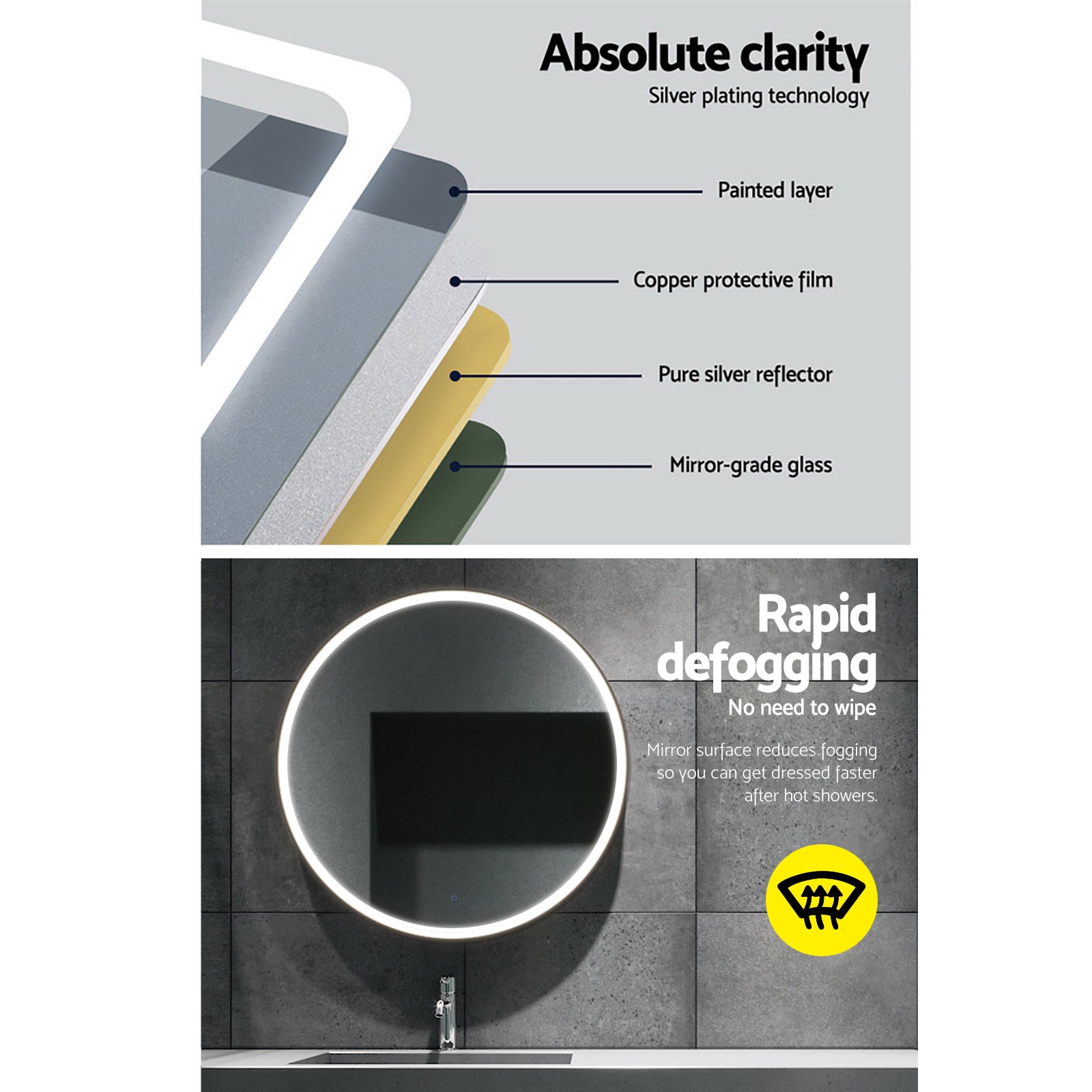 Embellir 2 Wall Mirror 80cm with Led light Makeup Home Decor Bathroom Round Vanity-Health & Beauty > Makeup > Makeup Mirrors-PEROZ Accessories