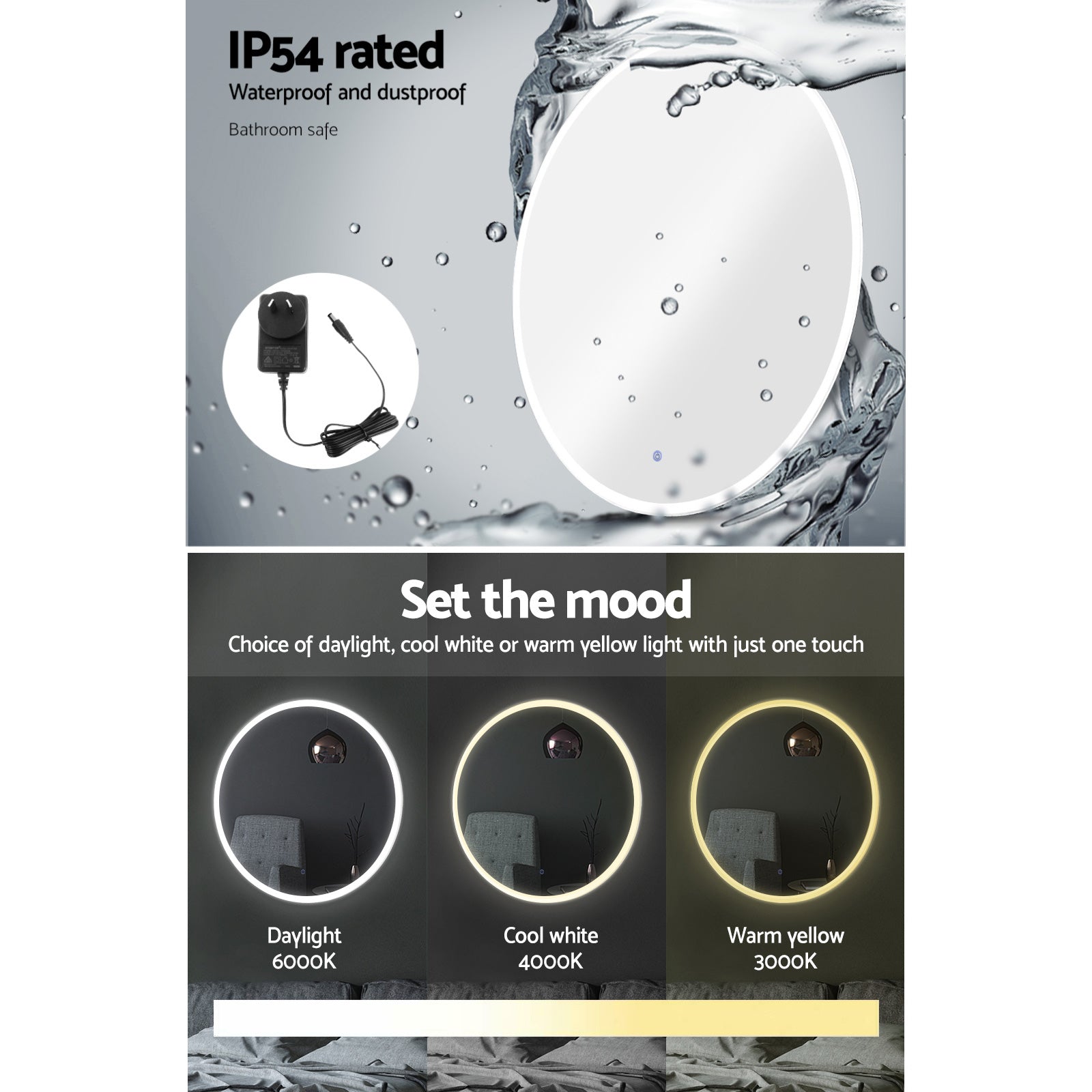 Embellir 2 Wall Mirror 80cm with Led light Makeup Home Decor Bathroom Round Vanity-Health & Beauty > Makeup > Makeup Mirrors-PEROZ Accessories