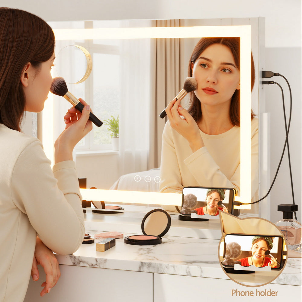 Embellir Makeup Mirror 58x46cm 360~ Rotatable Vanity Mirror with Lights Bright Light Strip Adjustable-Health & Beauty > Makeup > Makeup Mirrors-PEROZ Accessories