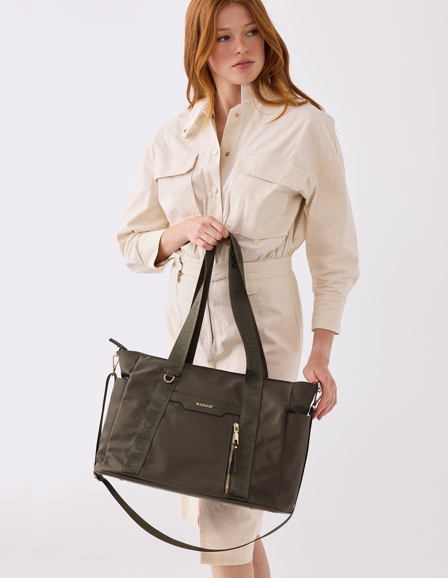 Anita Large Nylon Tote Bag With Monogram Webbing Strap-Handbags-PEROZ Accessories