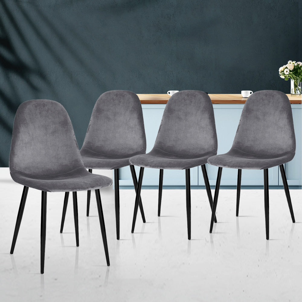 Artiss Dining Chairs Set of 4 Velvet Curved Slope Grey-Furniture > Dining-PEROZ Accessories
