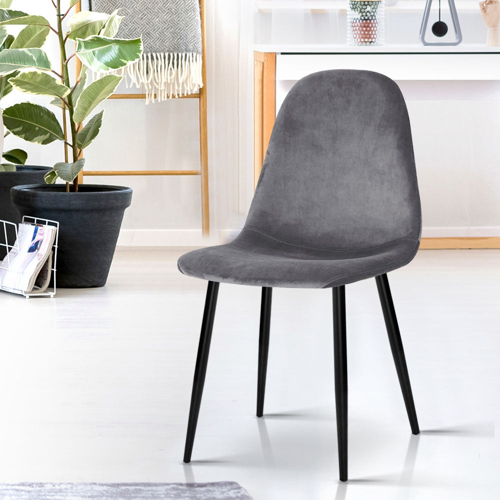 Artiss Dining Chairs Set of 4 Velvet Curved Slope Grey-Furniture > Dining-PEROZ Accessories