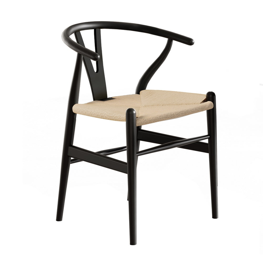 1x Artiss Dining Chair Wooden Rattan Wishbone Black-Furniture > Dining > Kitchen & Dining Chairs-PEROZ Accessories