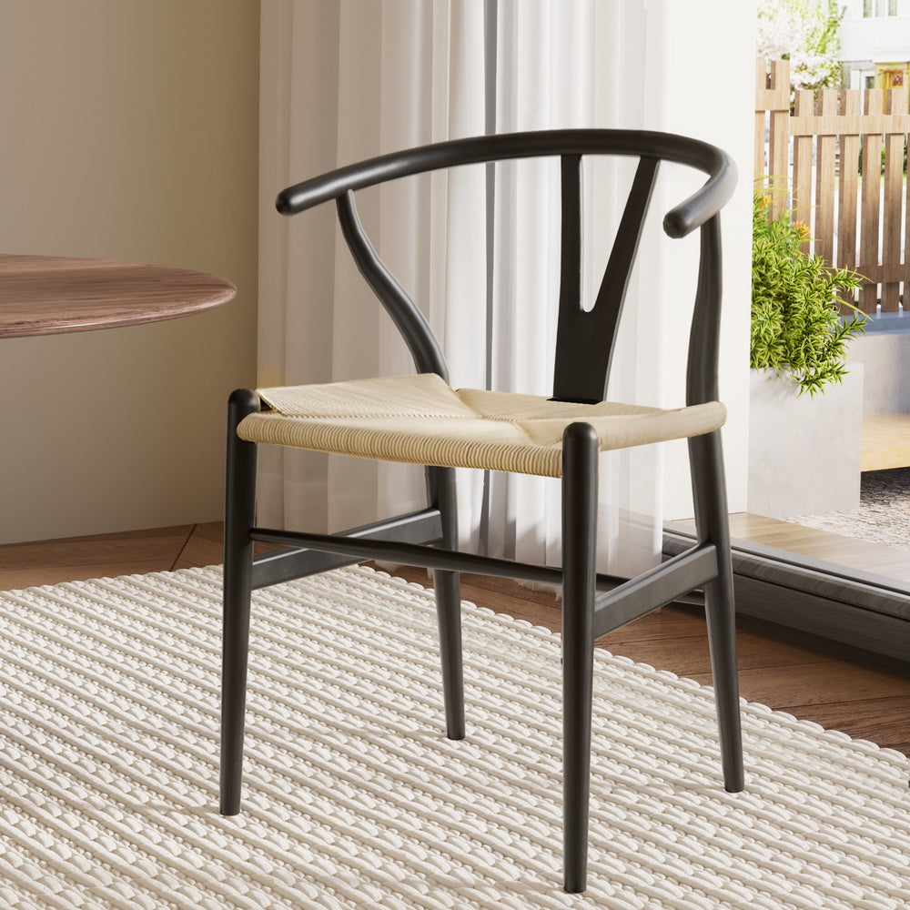 1x Artiss Dining Chair Wooden Rattan Wishbone Black-Furniture > Dining > Kitchen & Dining Chairs-PEROZ Accessories