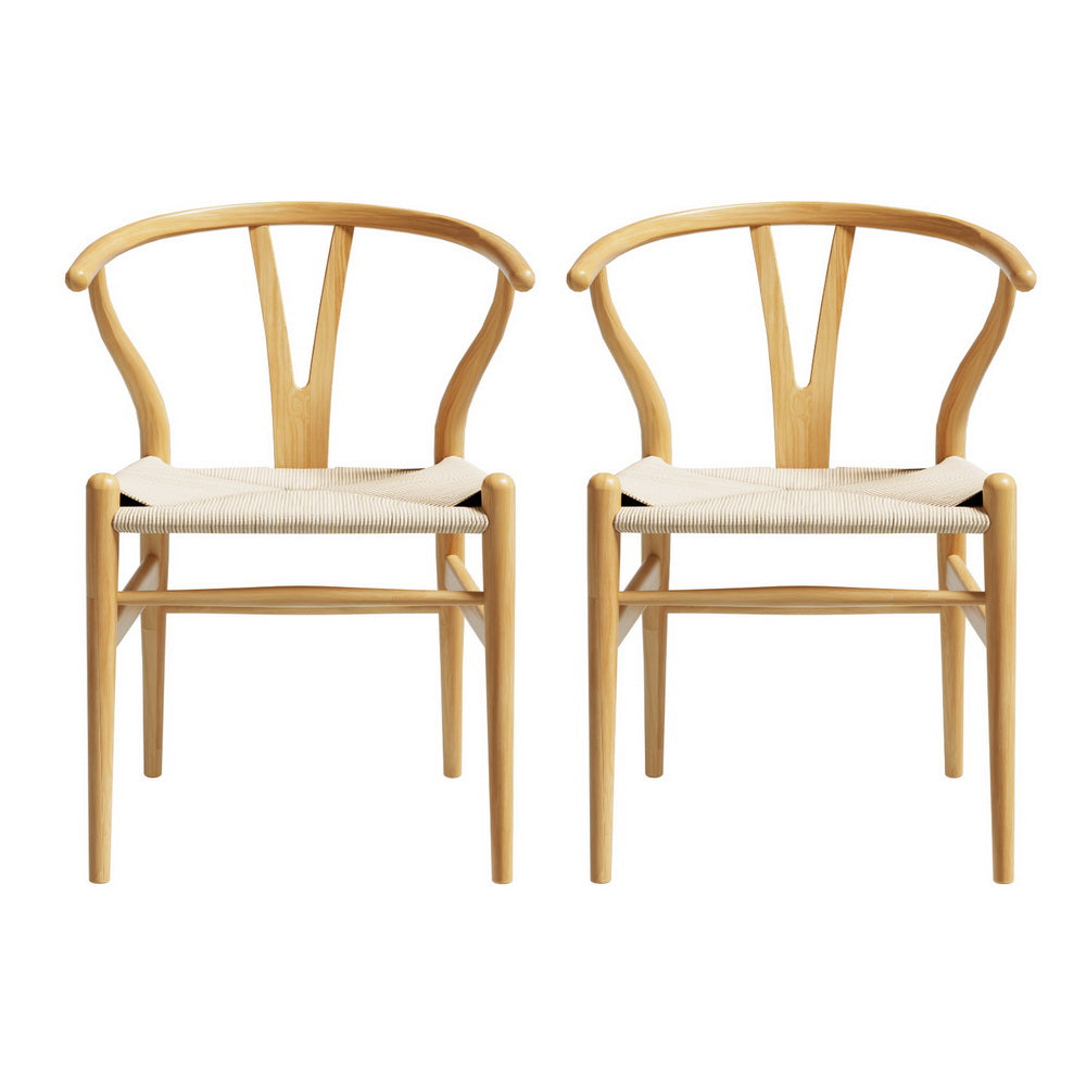 1 Set of 2 Artiss Dining Chairs Wooden Rattan Seat Wishbone Back-Furniture > Dining > Kitchen & Dining Chairs-PEROZ Accessories