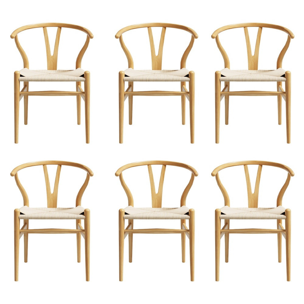 1 Set of 6 Artiss Dining Chairs Wooden Rattan Seat Wishbone Back-Furniture > Dining > Kitchen & Dining Chairs-PEROZ Accessories