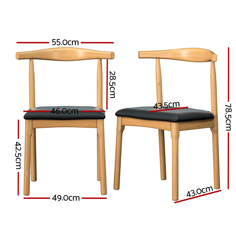 Artiss Dining Chair Rubber Wood Leather Seat Black-Furniture > Bar Stools & Chairs-PEROZ Accessories