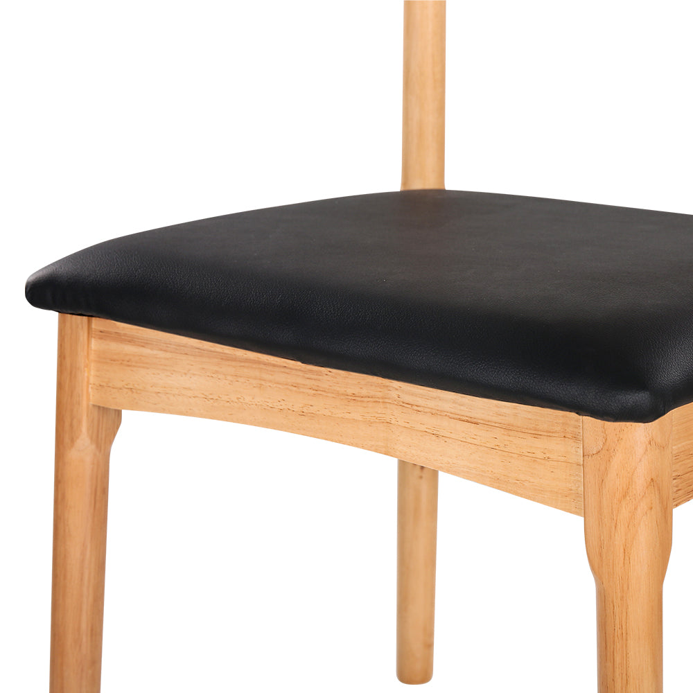 Artiss Dining Chair Rubber Wood Leather Seat Black-Furniture > Bar Stools & Chairs-PEROZ Accessories