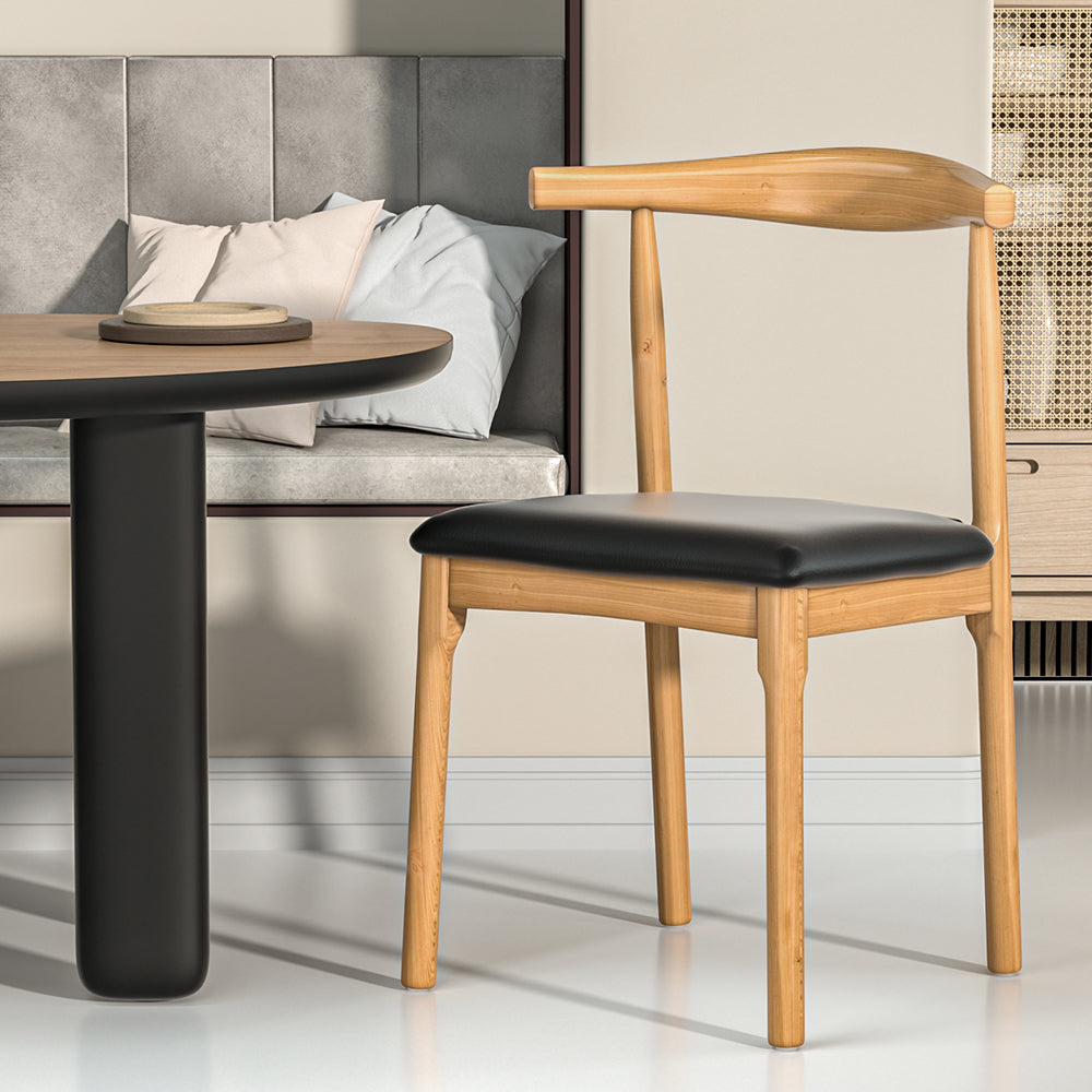 Artiss Dining Chair Rubber Wood Leather Seat Black-Furniture > Bar Stools & Chairs-PEROZ Accessories