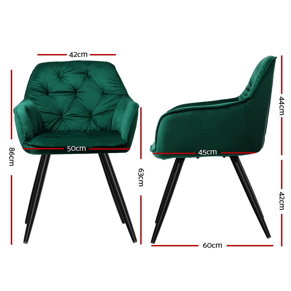 Artiss Dining Chairs Set of 2 Velvet Diamond Tufted Armchair Green-Dining Chairs-PEROZ Accessories