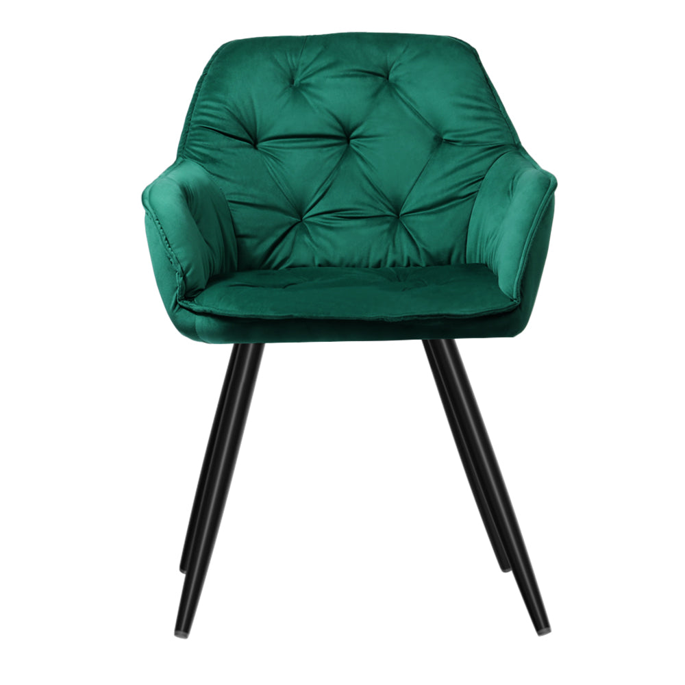 Artiss Dining Chairs Set of 2 Velvet Diamond Tufted Armchair Green-Dining Chairs-PEROZ Accessories
