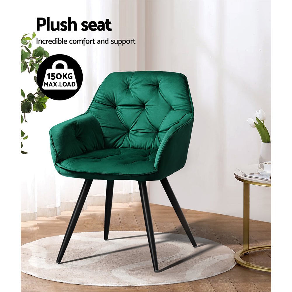 Artiss Dining Chairs Set of 2 Velvet Diamond Tufted Armchair Green-Dining Chairs-PEROZ Accessories